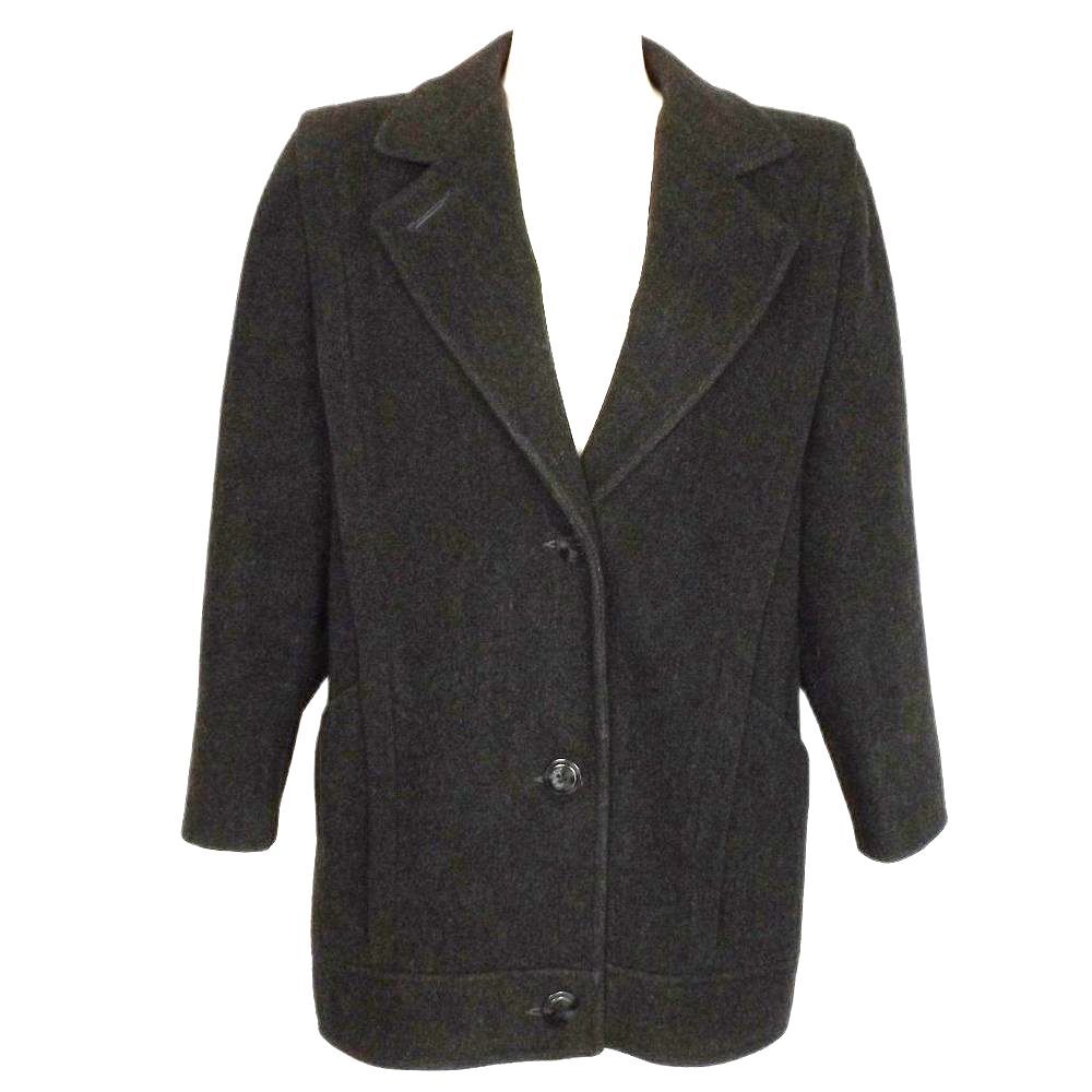 Vintage MacKINTOSH Jacket, 8, Charcoal Gray Wool, Buttons, 2 Pockets, Lined